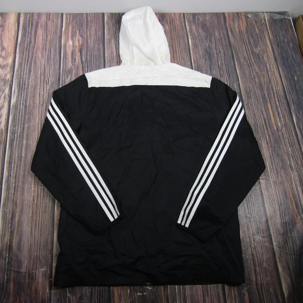 Adidas Jacket Mens M Black White Hooded Full Zip Windbreaker Colorblock Running